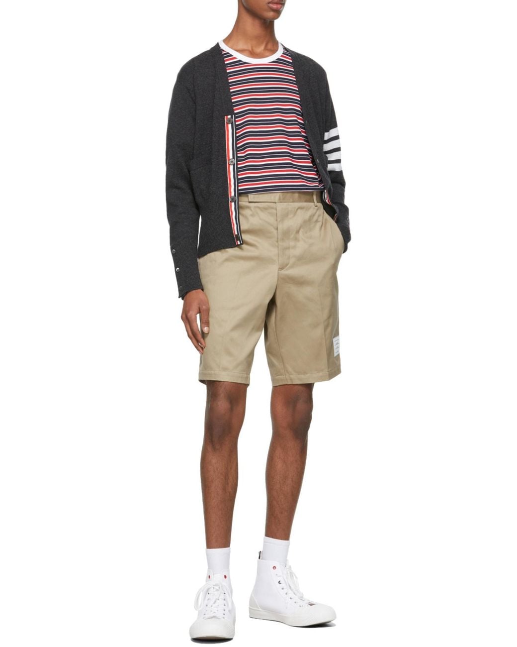 Thom Browne Natural 4-Bar Stripe Cardigan for men