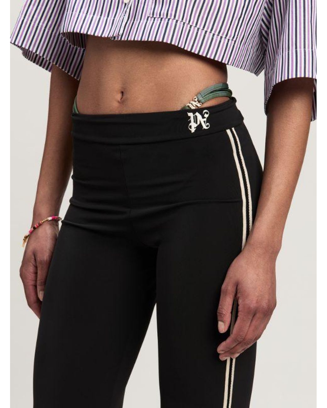 Palm Angels Black Side Stripe Detailed Flared Trousers
