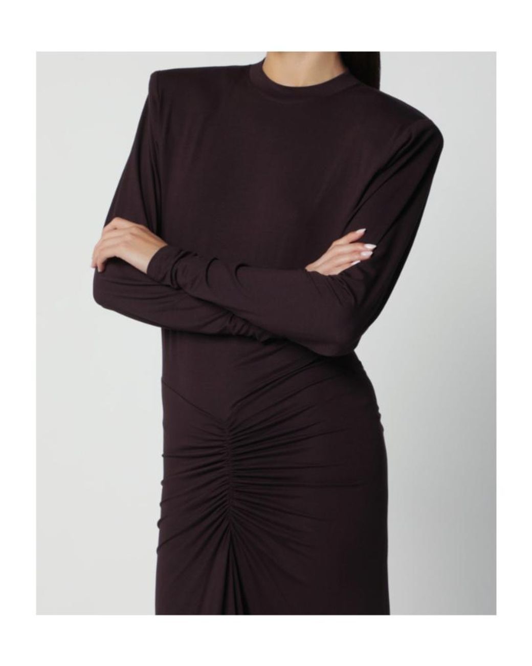 ANDAMANE Blue Ruched Long-Sleeve Dress