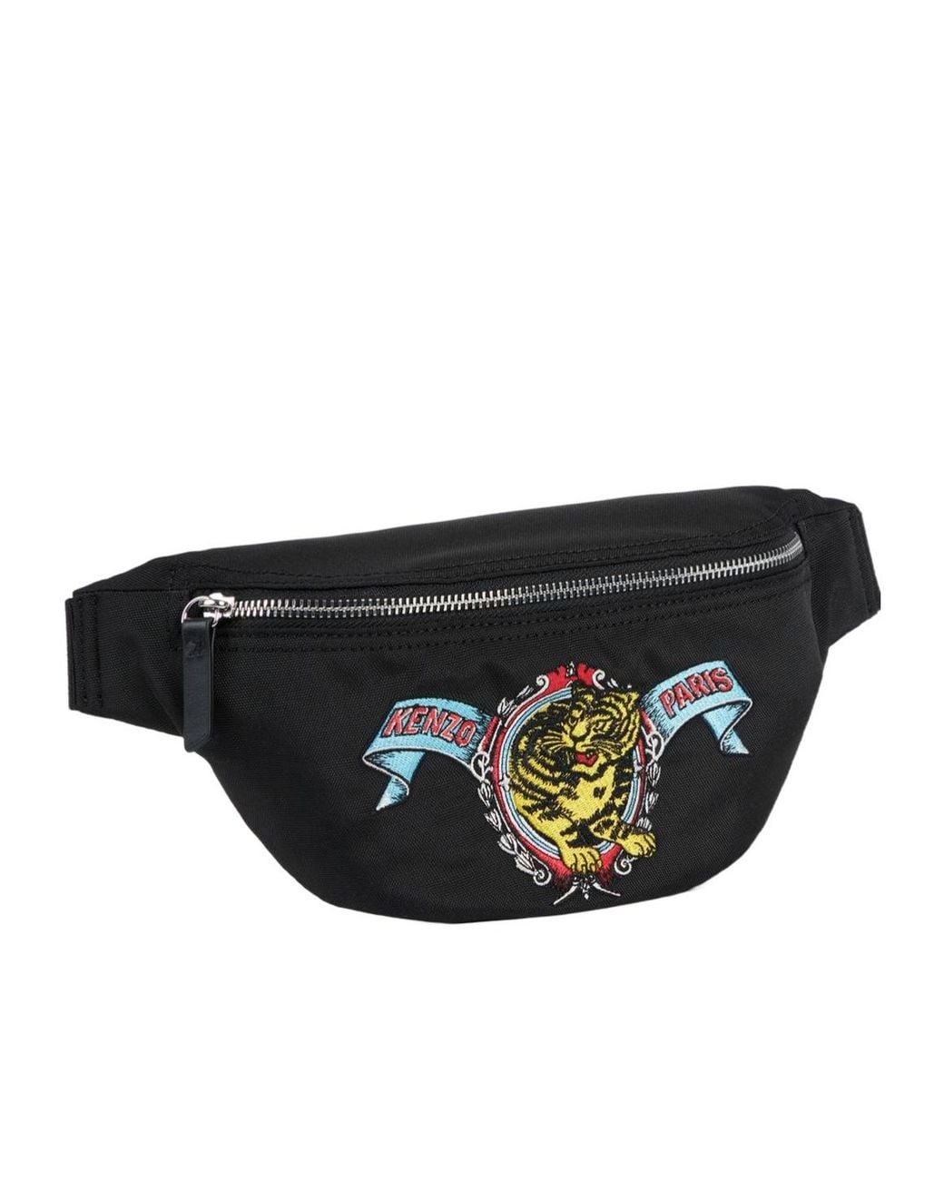 KENZO Black Tiger Embroidered Belt Bag for men