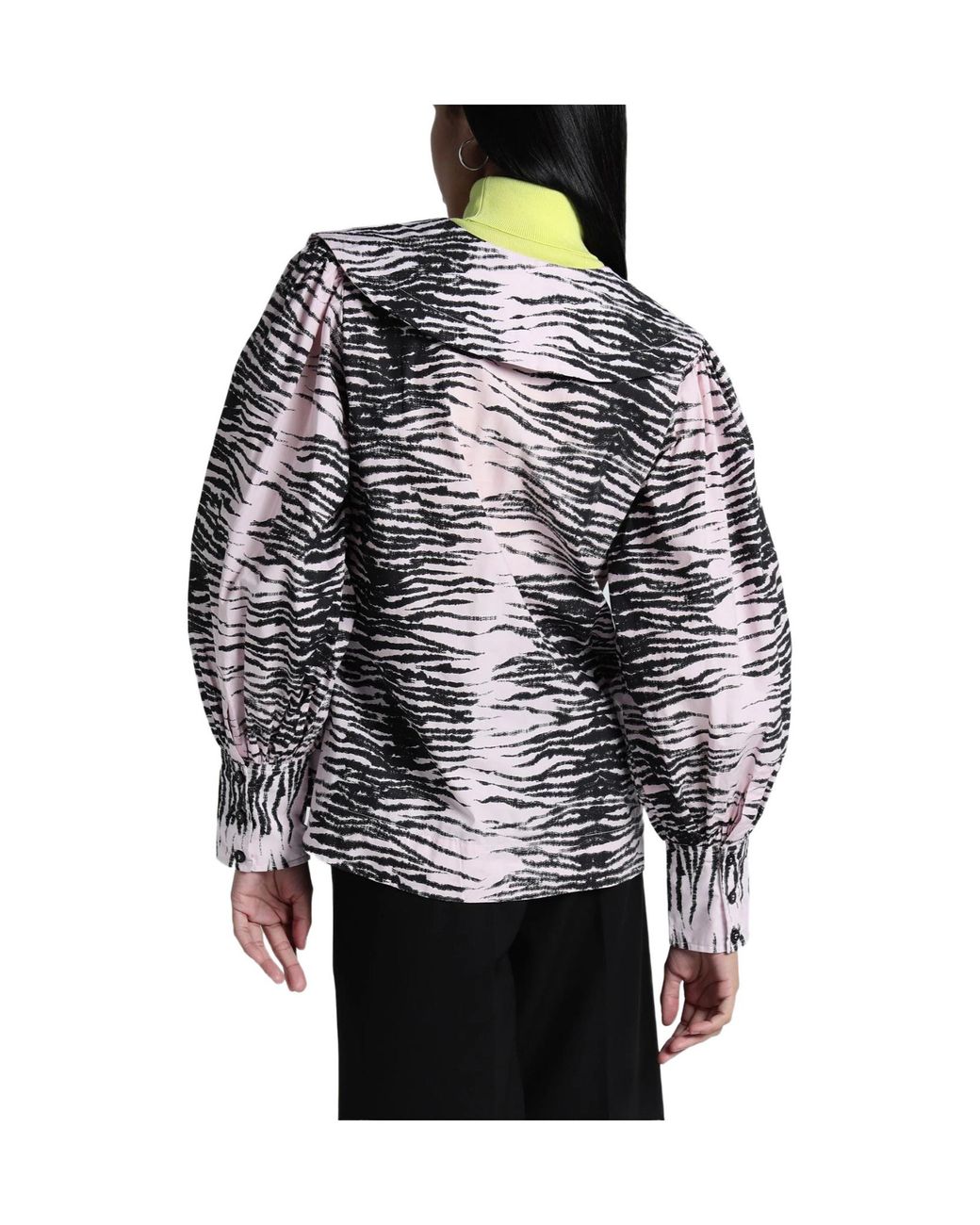 Ganni Gray Tiger-Striped Long-Sleeved Shirt