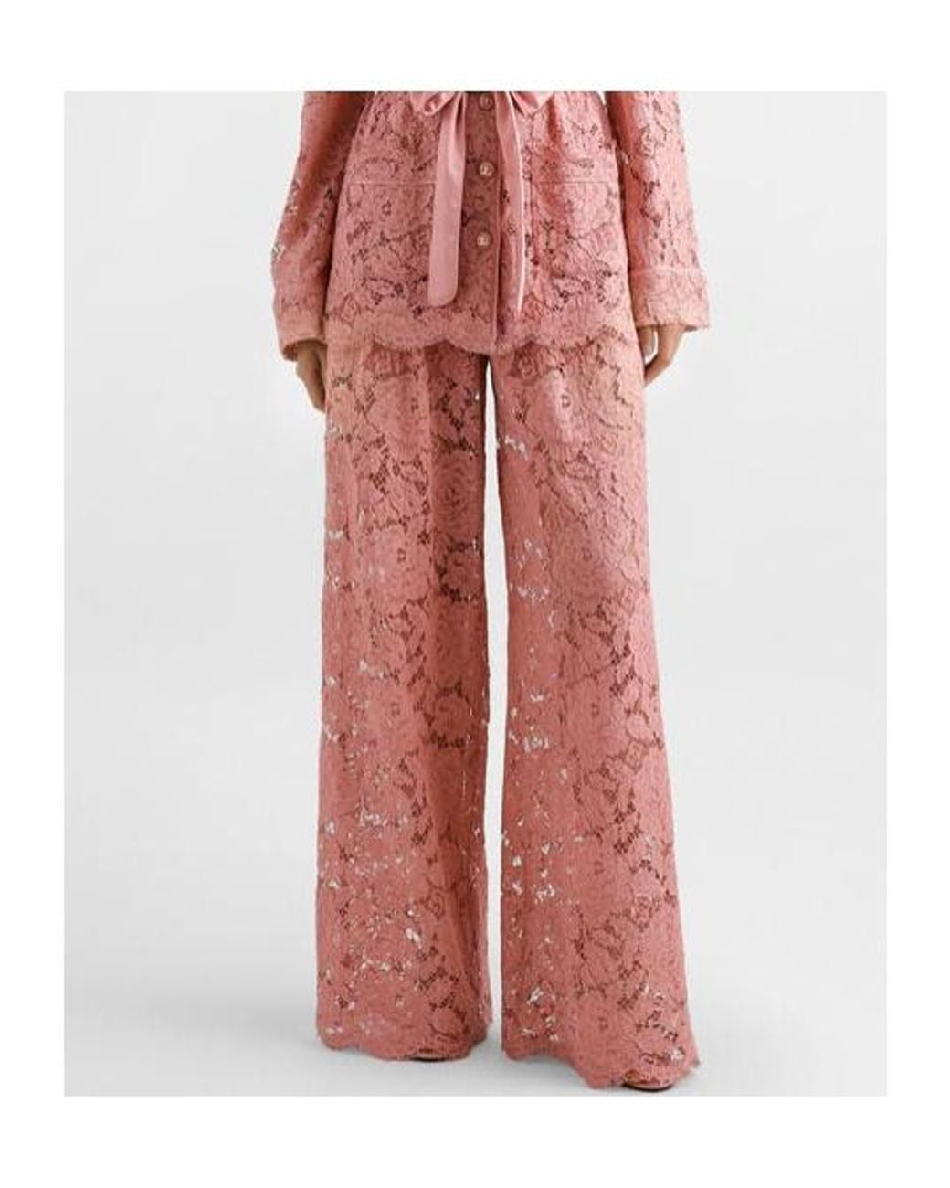 Dolce & Gabbana Pink Floral Lace Trousers