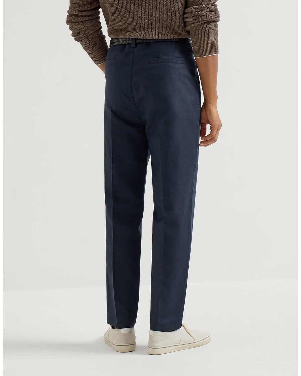 Brunello Cucinelli Blue Cotton-Linen Panama Trousers for men