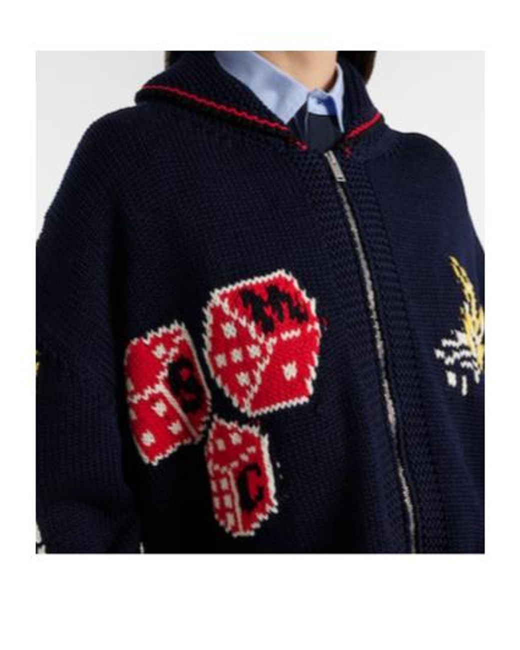 Stella McCartney Blue Intarsia Cotton Zip-Up Cardigan
