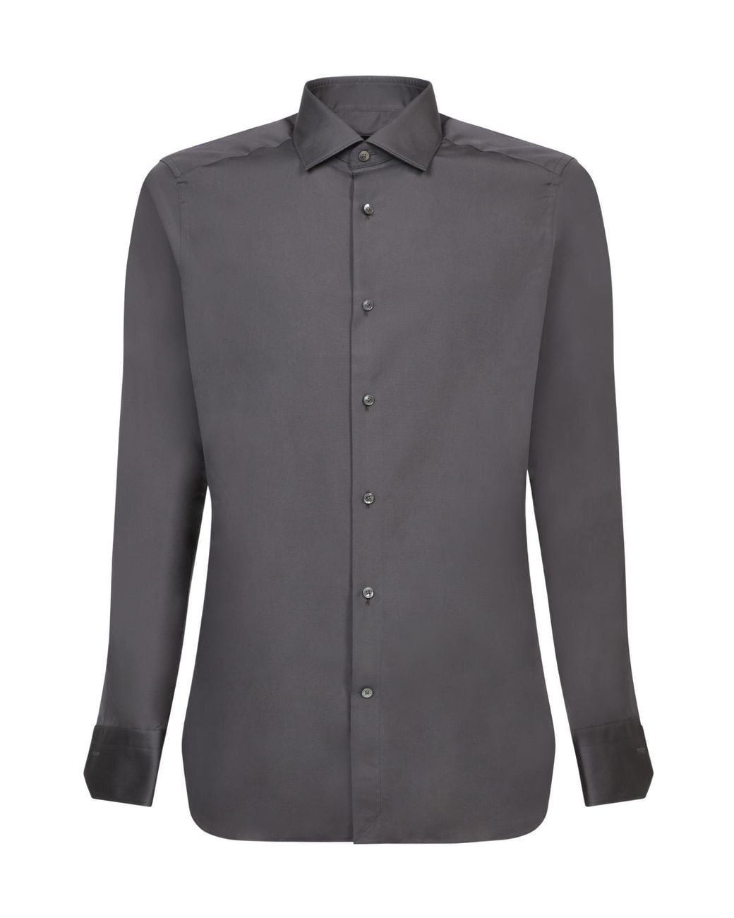 Zegna Gray Curved Hem Poplin Shirt for men