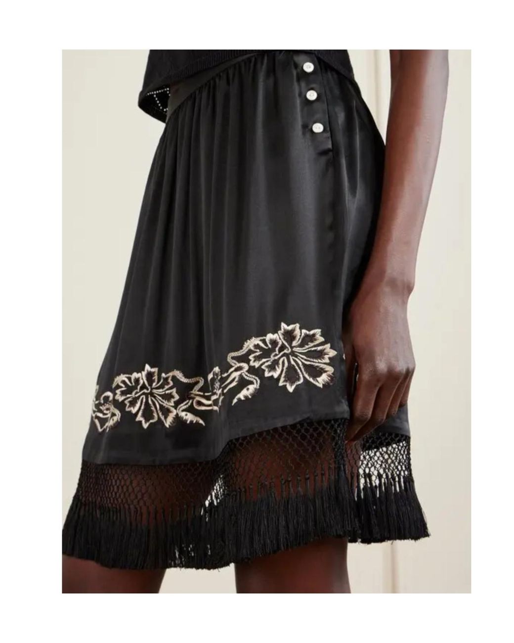 Bode Black Embroidered Mini Skirt
