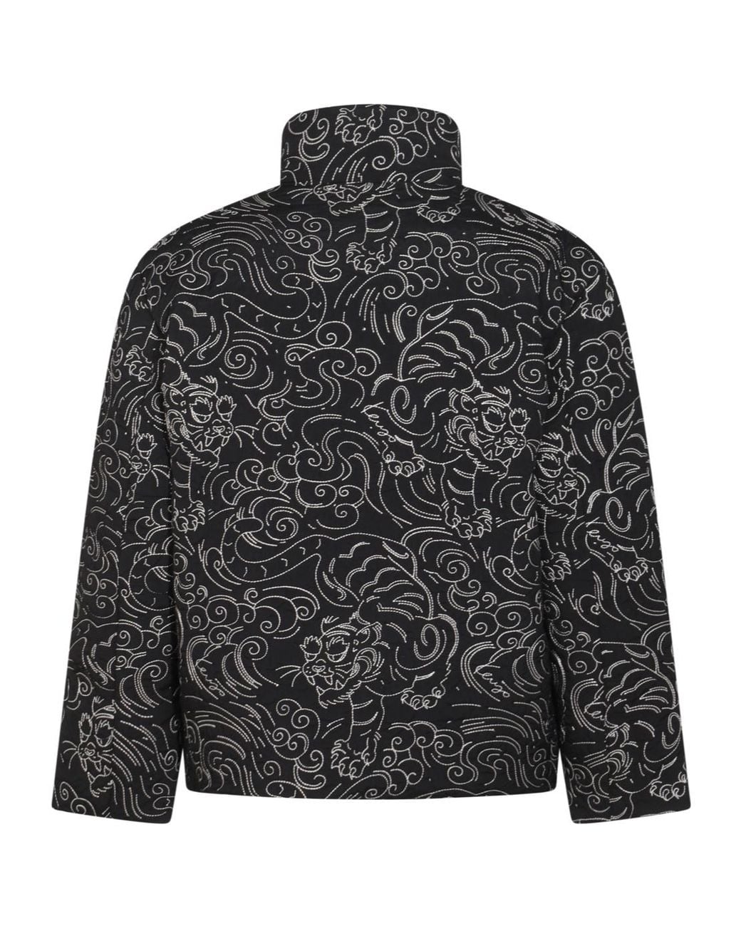 KENZO Black All-Over Printed Zip-Up Coat for men