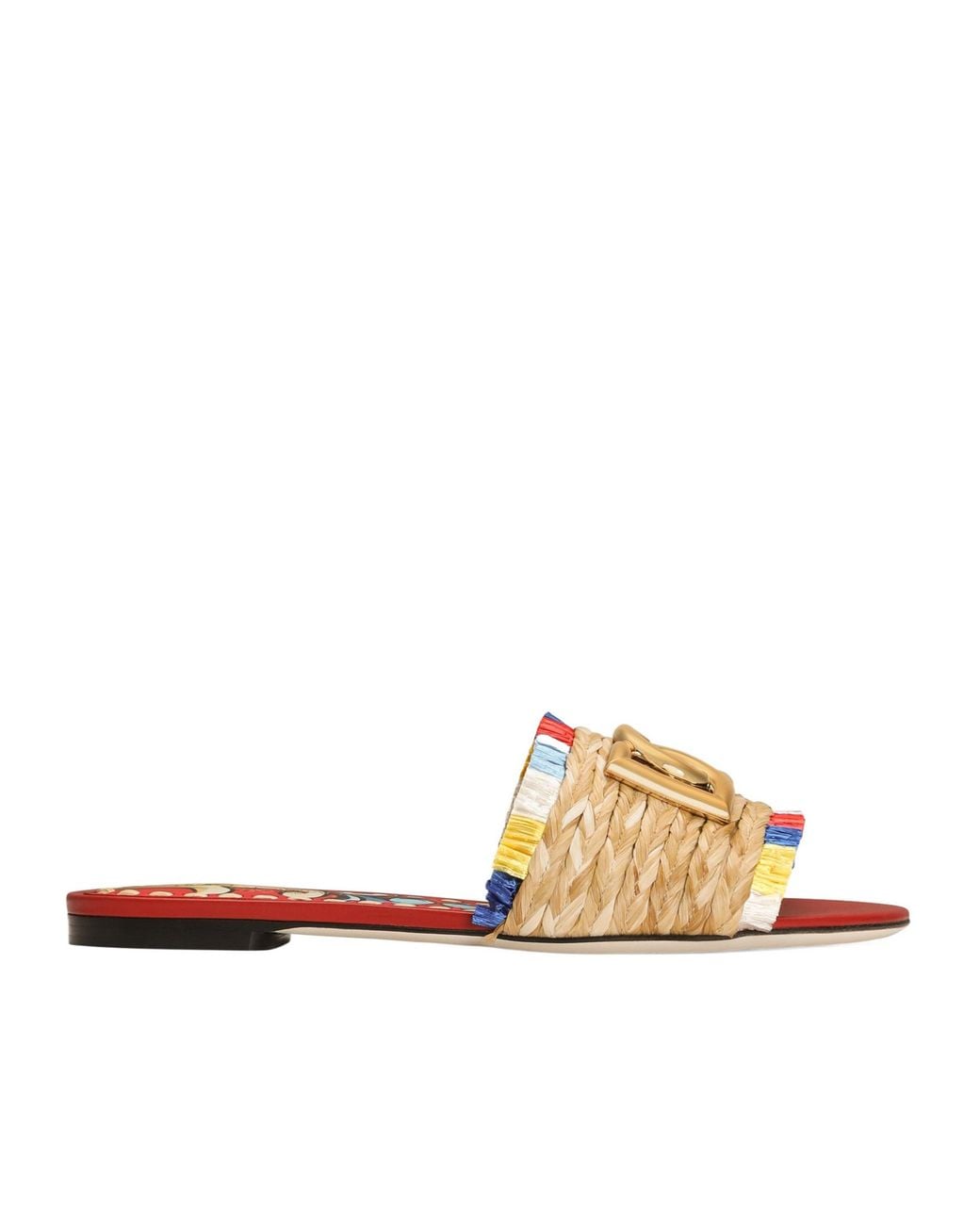 Dolce & Gabbana Multicolor Raffia Flat Slides