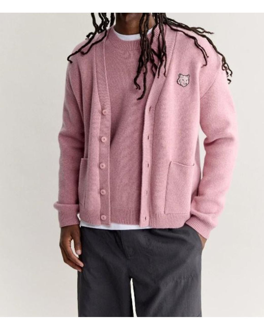 Maison Kitsuné Pink Button-Up Cardigan for men