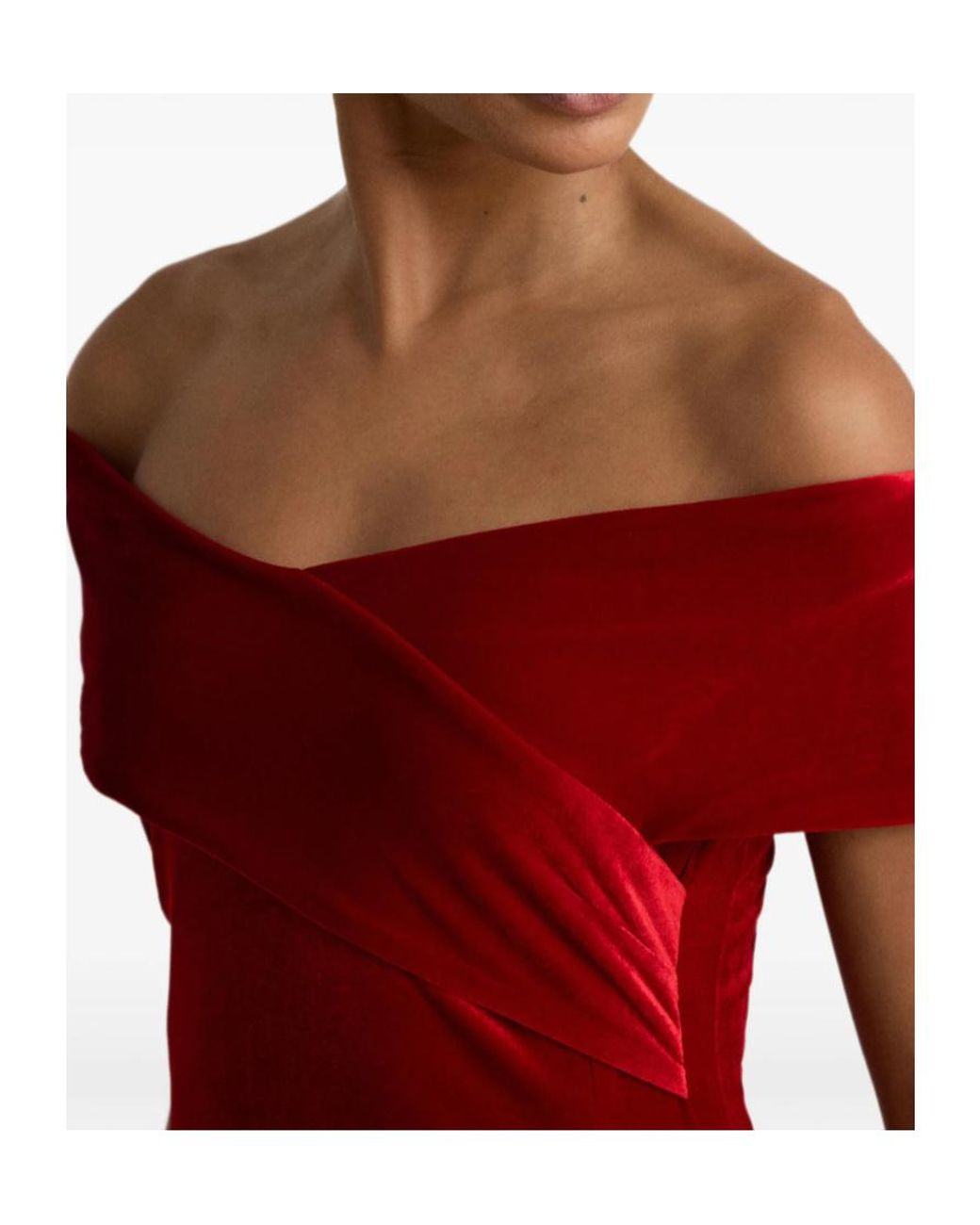 Ralph Lauren Red Off-Shoulder Velvet Maxi Dress