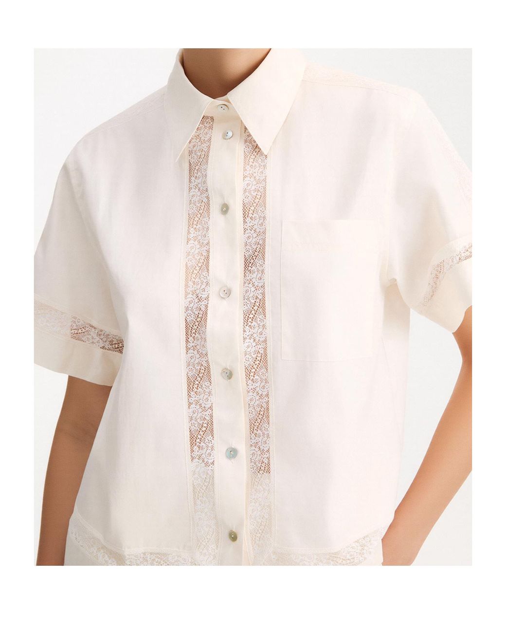 Marella White Lace-Adorned Poplin Shirt