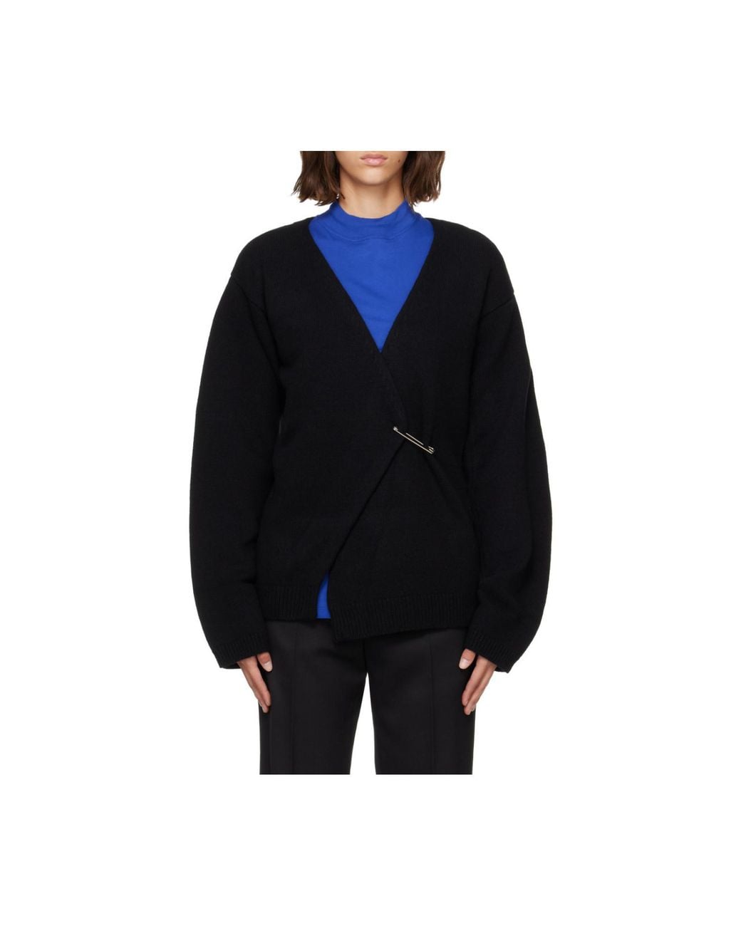 Rohe Black Off-Shoulder Wrap Cardigan