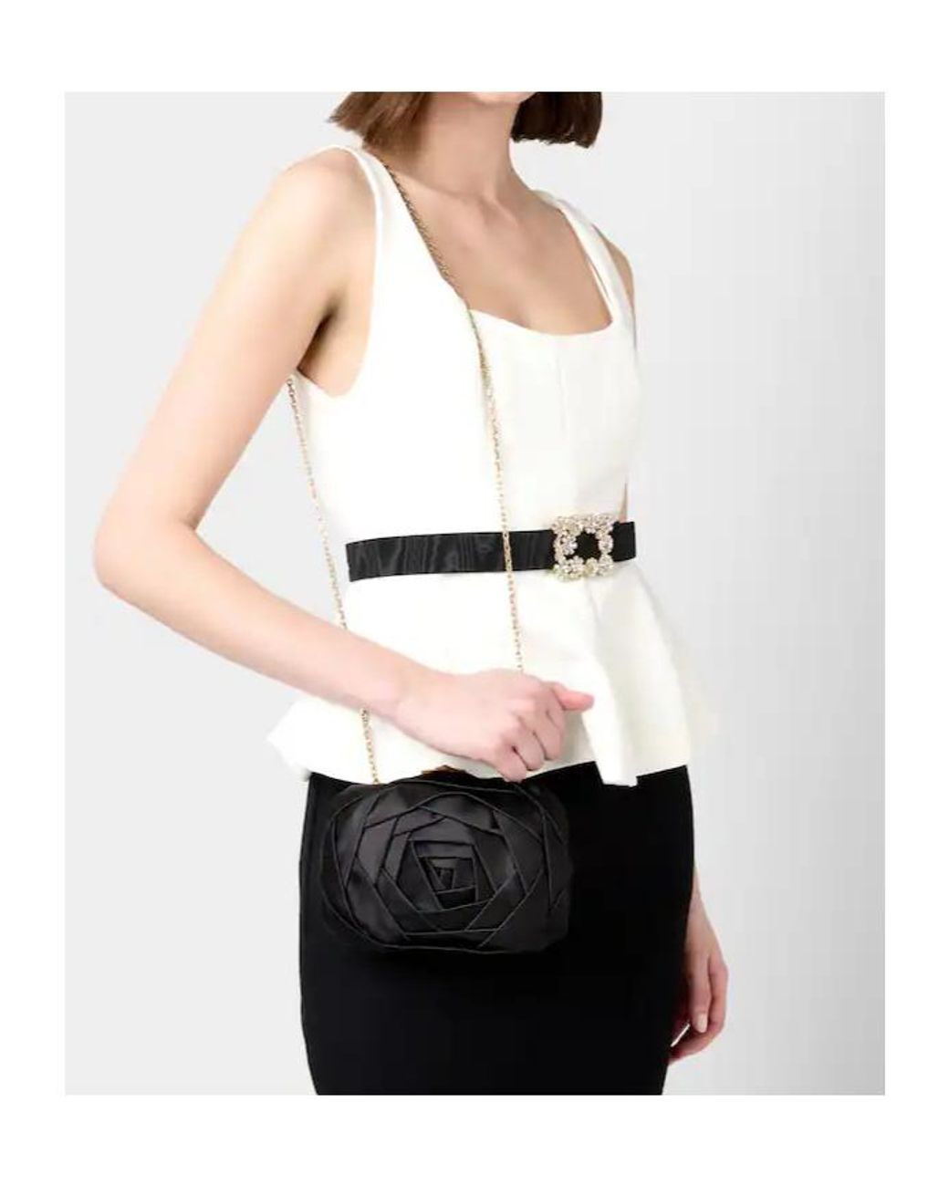 Roger Vivier Black Rose-Motif Chain Mini Bag