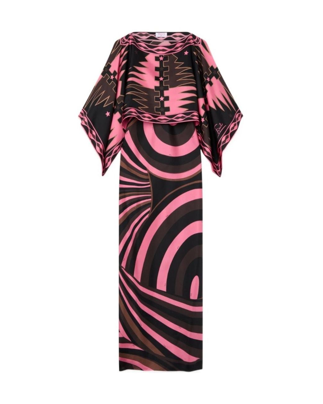 Emilio Pucci Red Iride Print Silk Dress With Cape