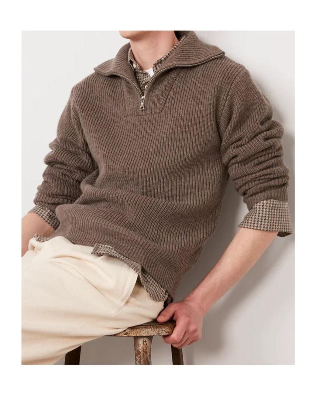 Officine Generale Brown Tarek Quarter-Zip Sweater for men