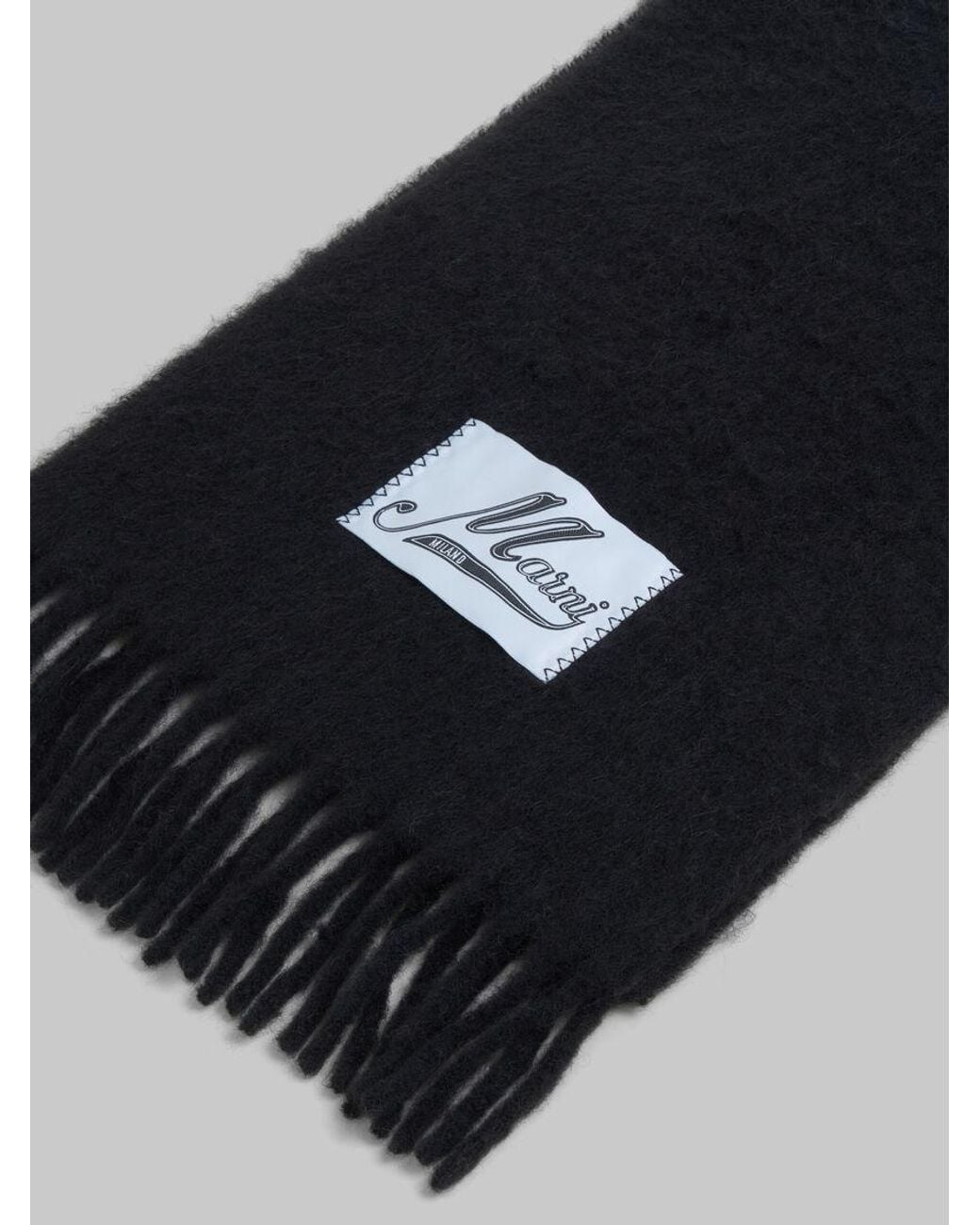 Marni Black Logo Patch Fringed-Edge Scarf