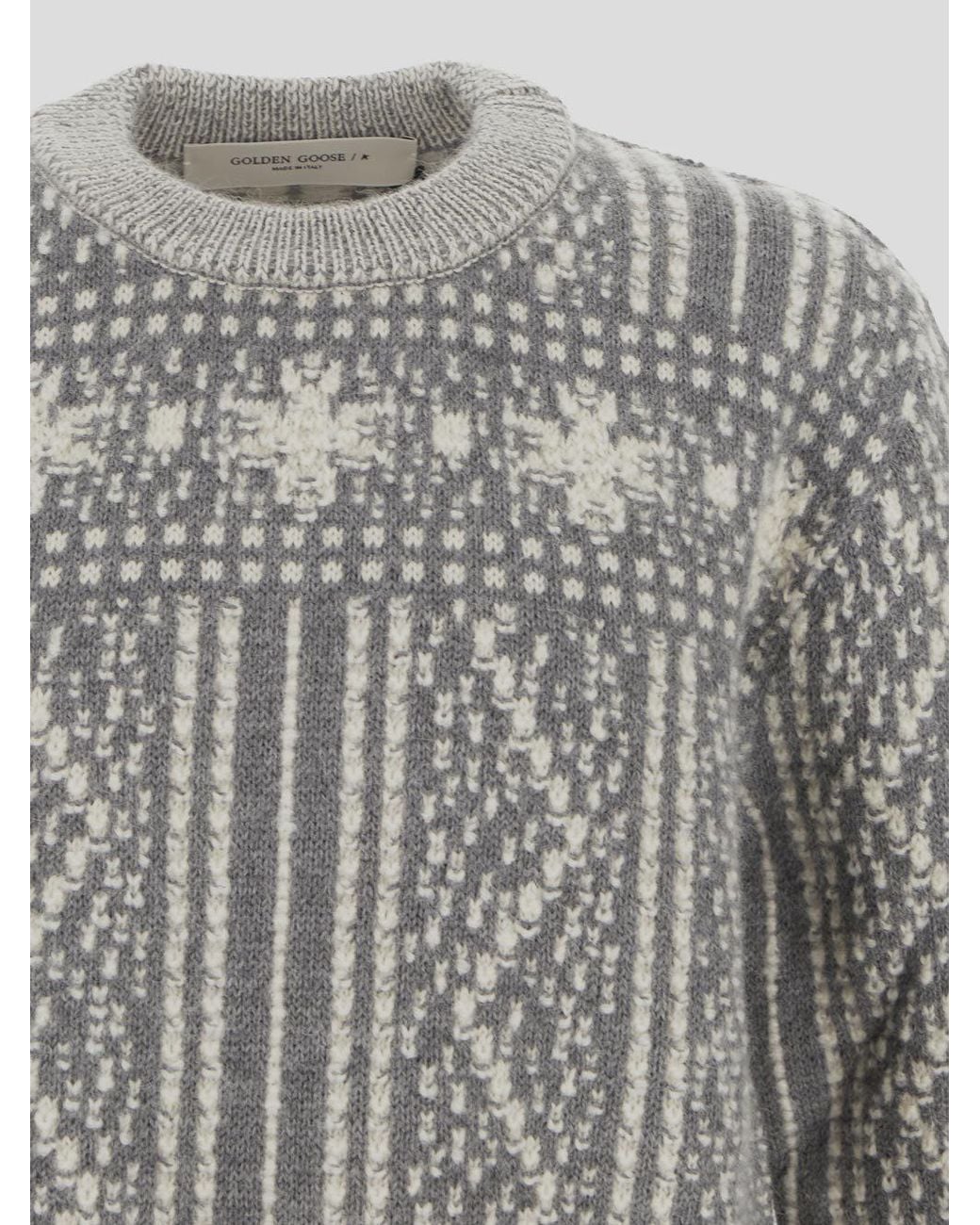 Golden Goose Deluxe Brand Gray Round-Neck Sweater With Fair Isle Motif for men