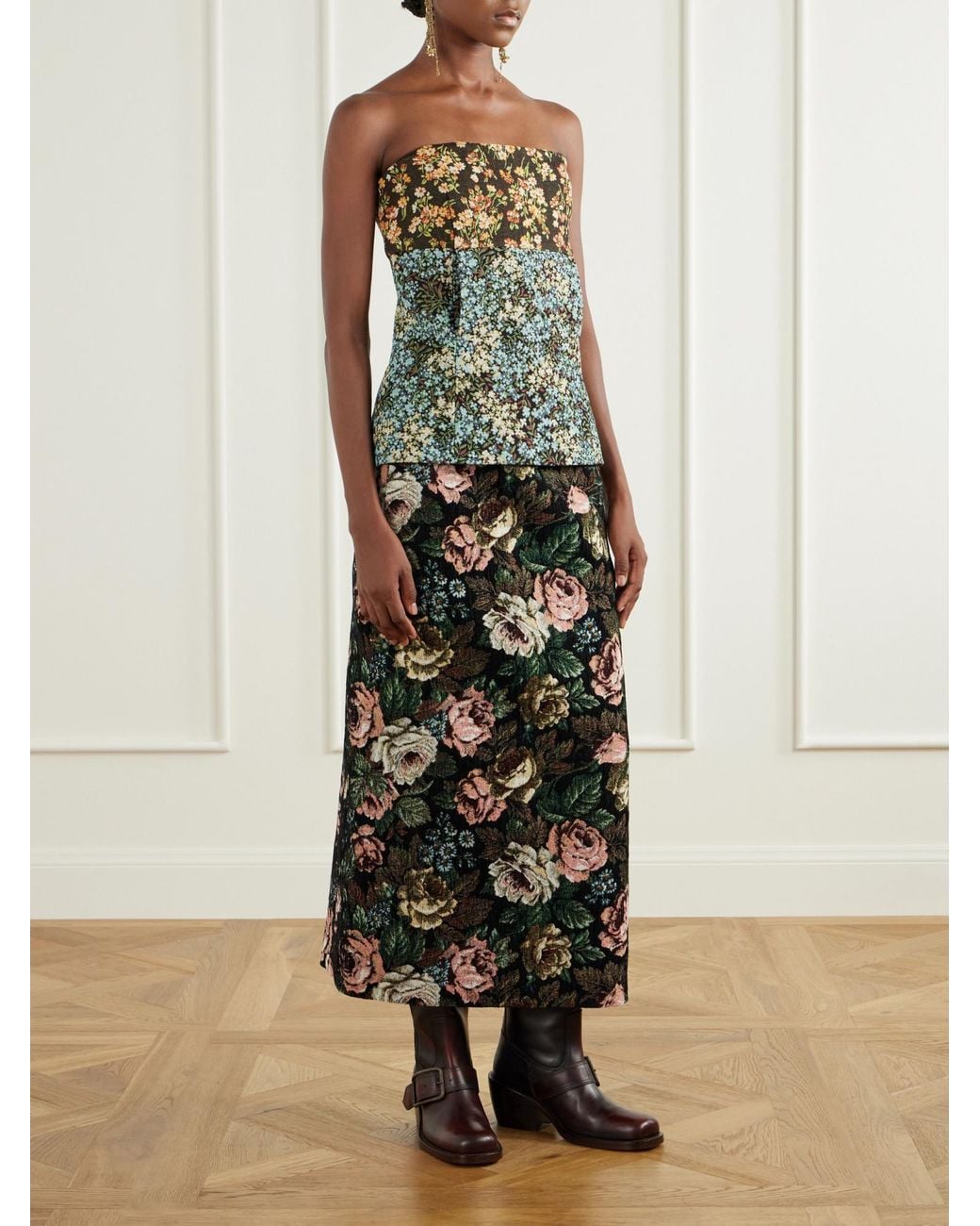 Dries Van Noten Green Floral Bustier Top