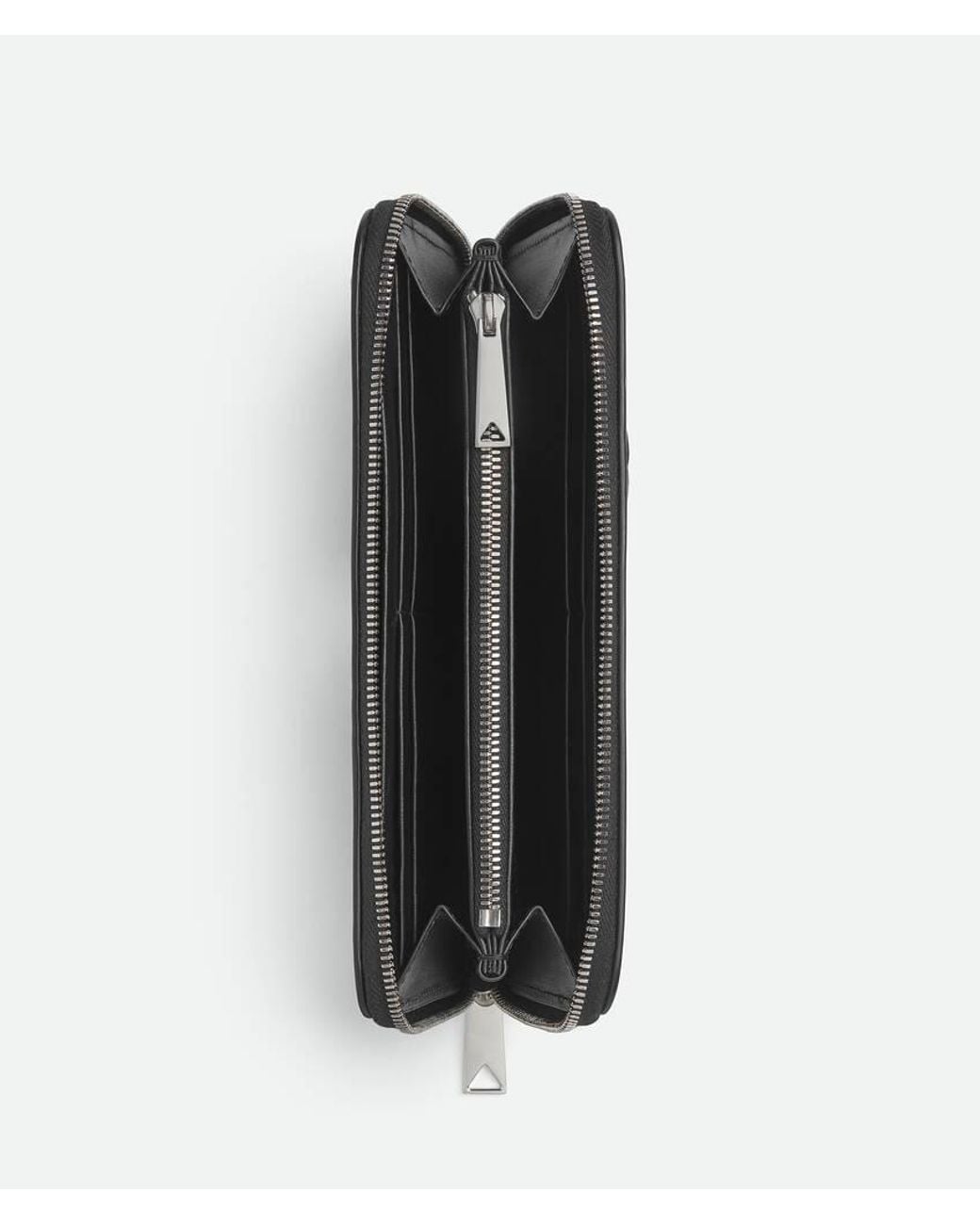 Bottega Veneta Black Intrecciato Zip Around Wallet for men