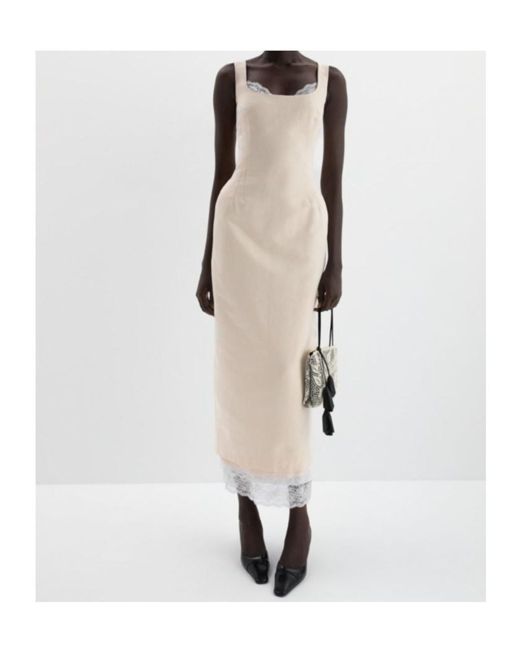 Magda Butrym Natural Contoured Midi Dress With Lace Hem