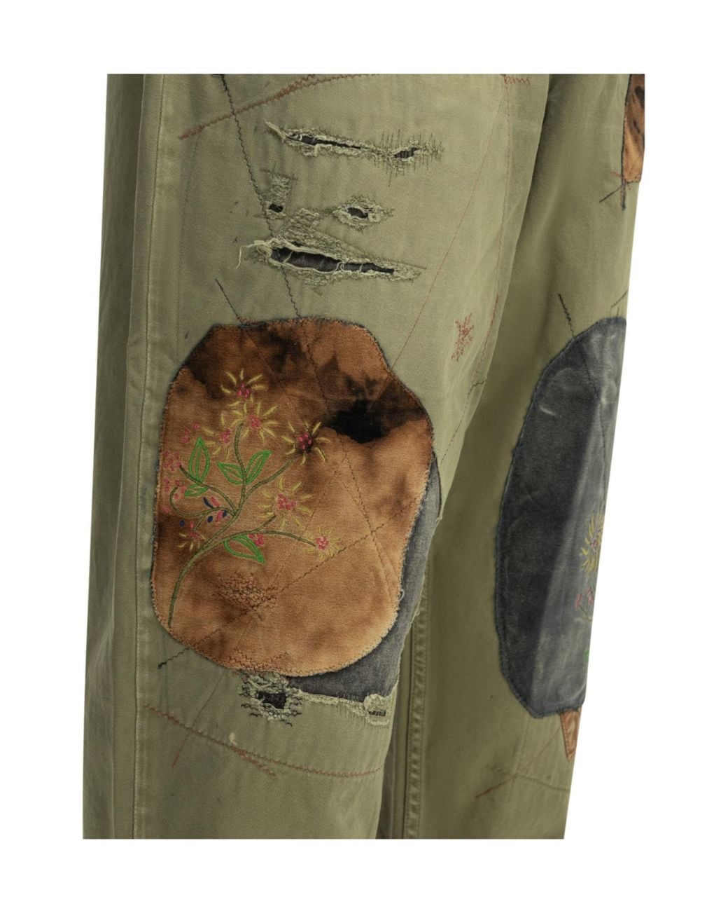 Kapital Green Katsuragi Patchwork Embroidered Tailored Trousers for men