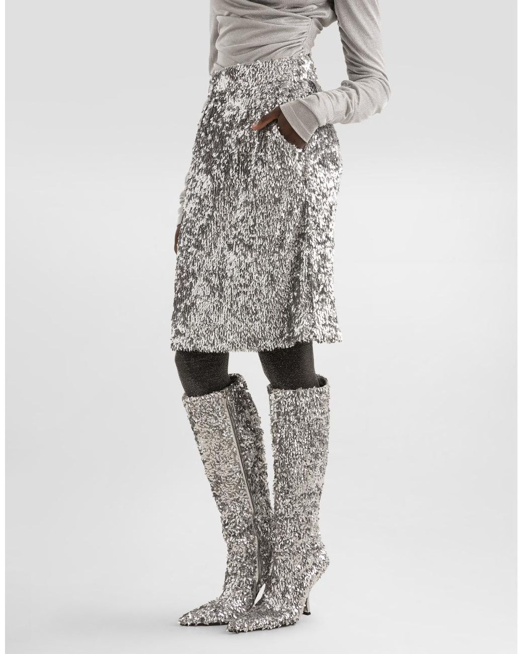 Dolce & Gabbana Gray Sequined Midi Skirt