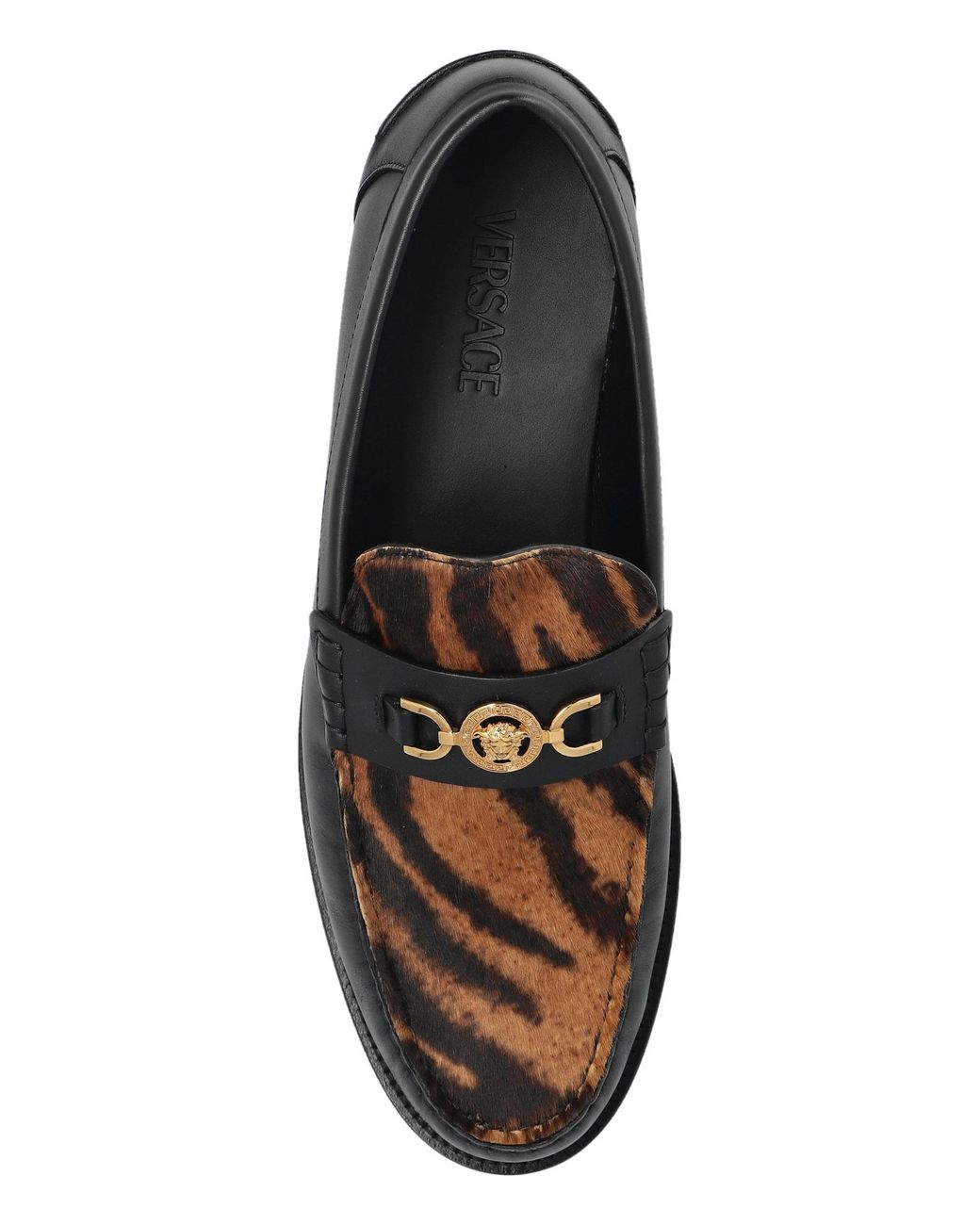 Versace Black Leopard-Printed Slip-On Loafers for men