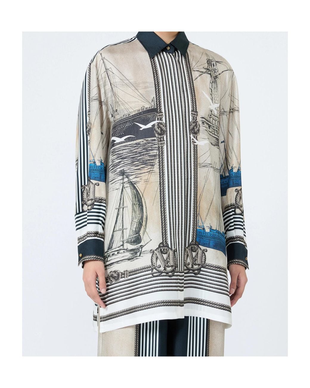 Max Mara White Printed Long-Sleeved Shirt