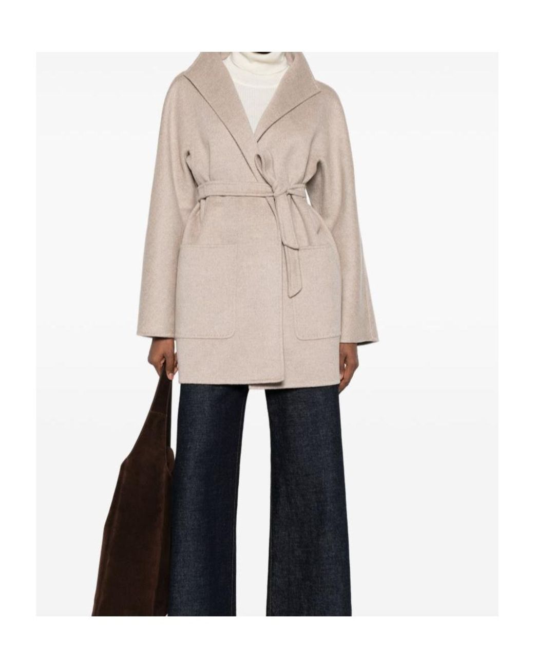 Max Mara Natural Belted Hooded Coat