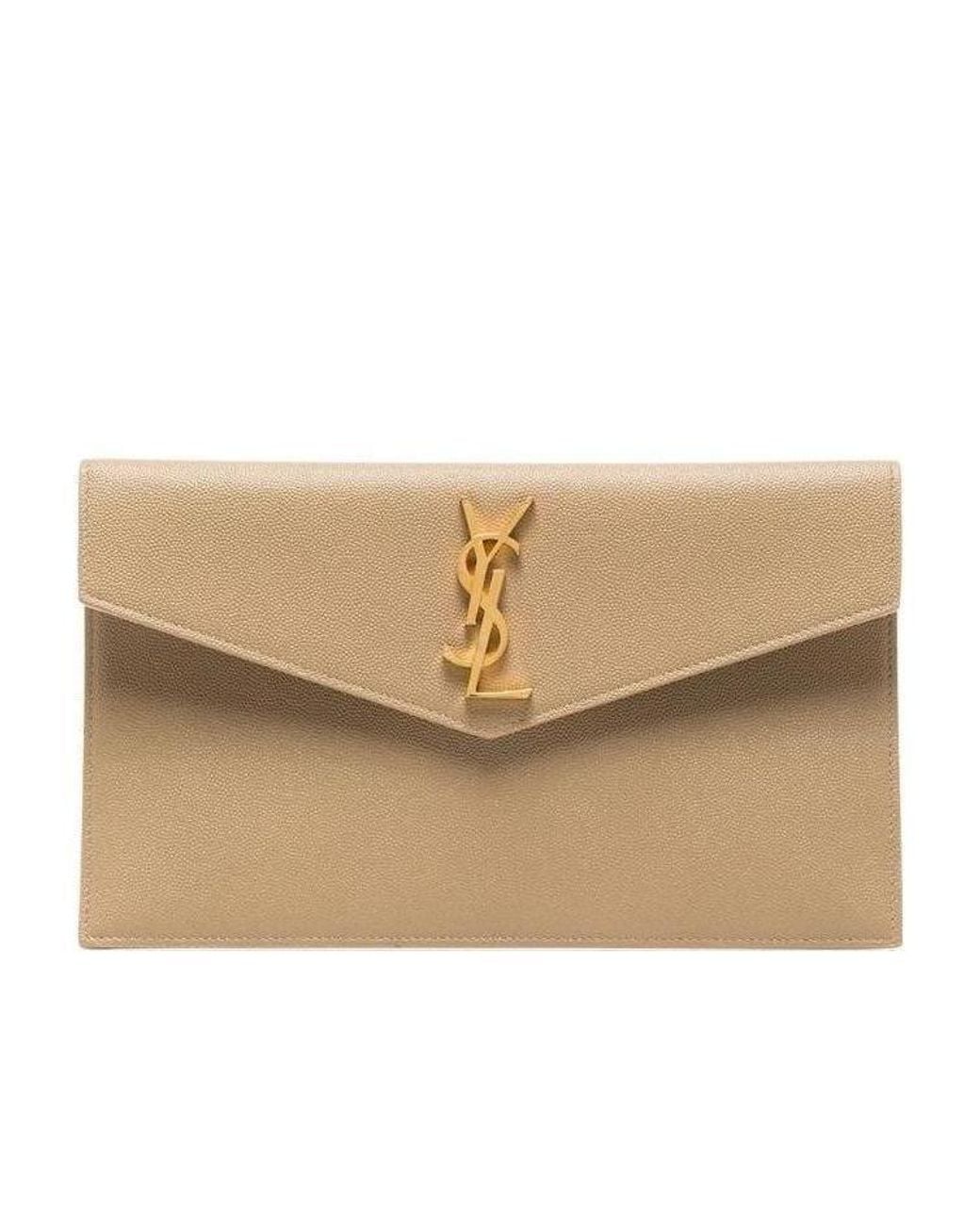 Saint Laurent Natural Uptown Cassandre Leather Envelope
