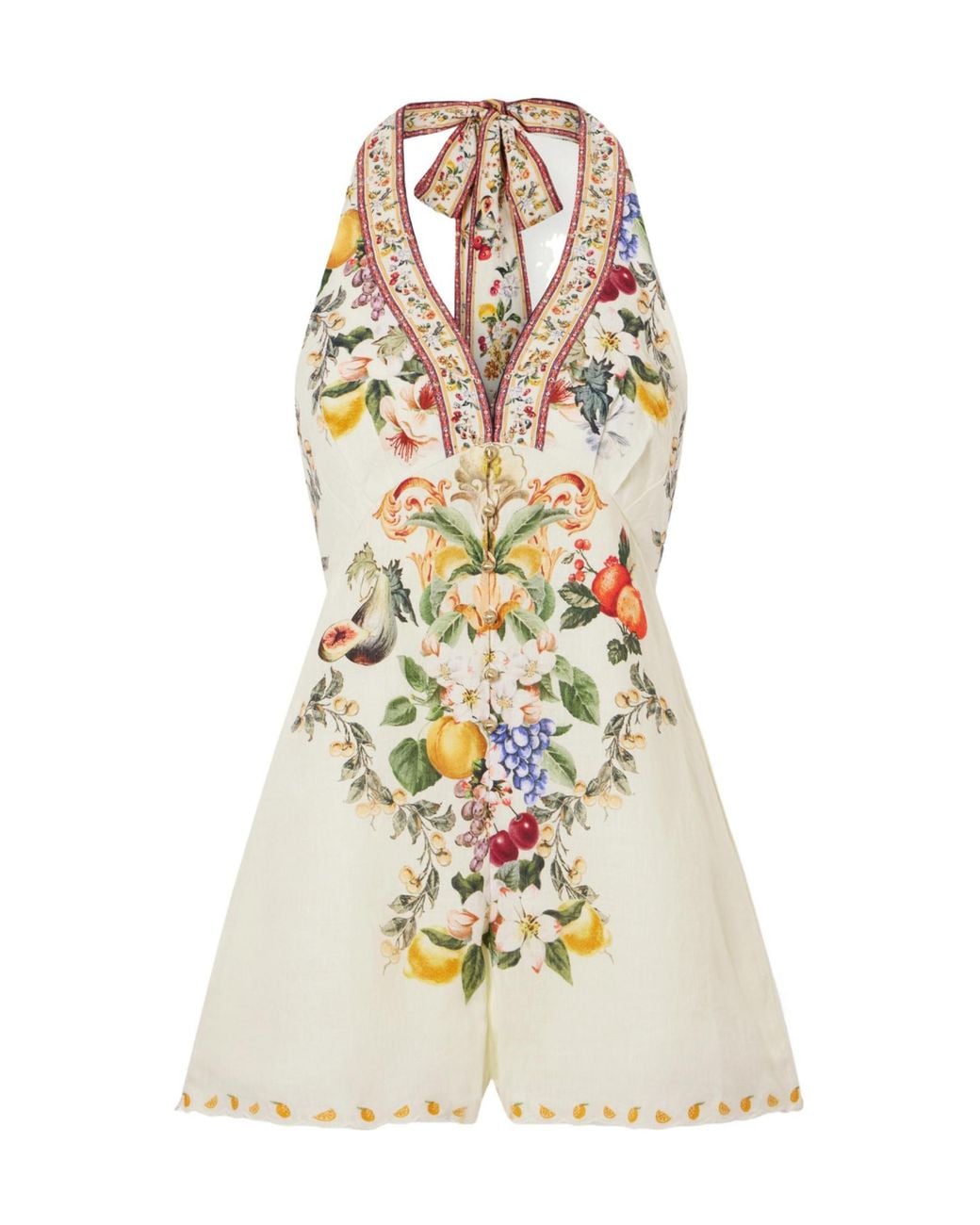 Camilla White Embellished Floral-Print Linen Playsuit