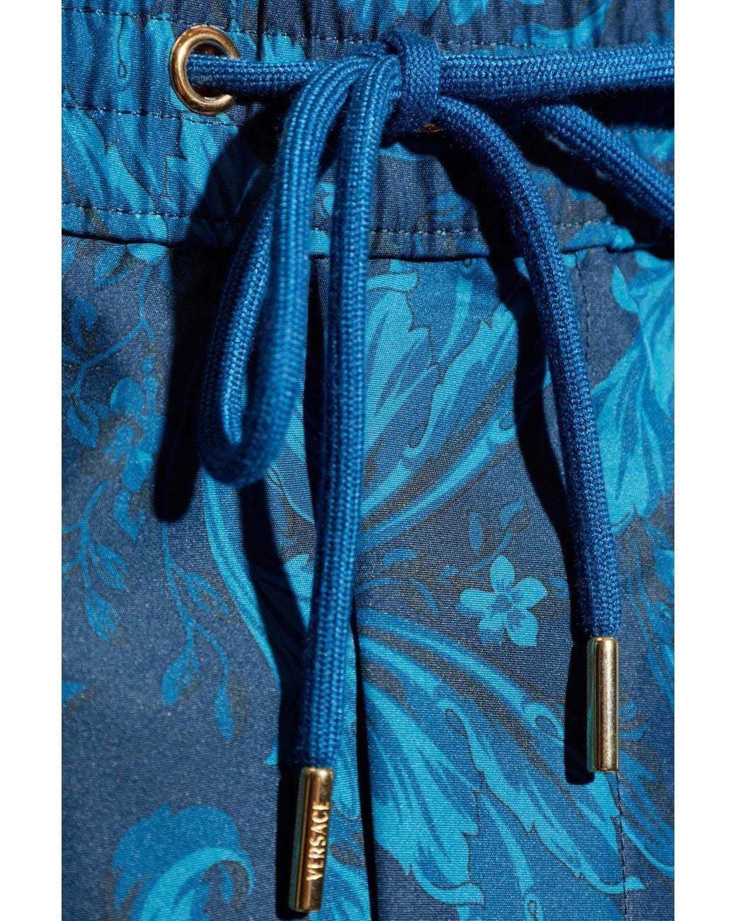 Versace Blue Floral-Motif Drawstring Swim Shorts for men