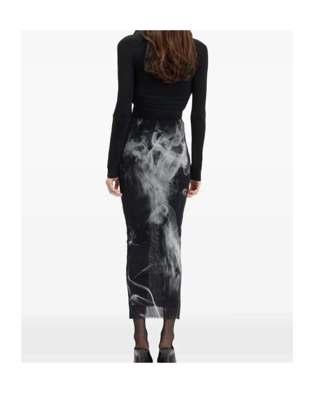 Jean Paul Gaultier Gray Mesh Printed Long Skirt