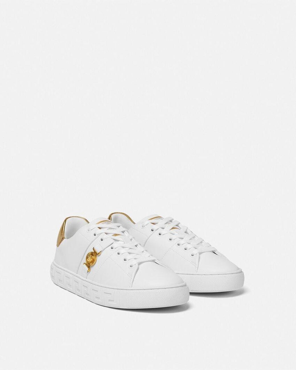 Versace White Round-Toe Lace-Up Sneakers