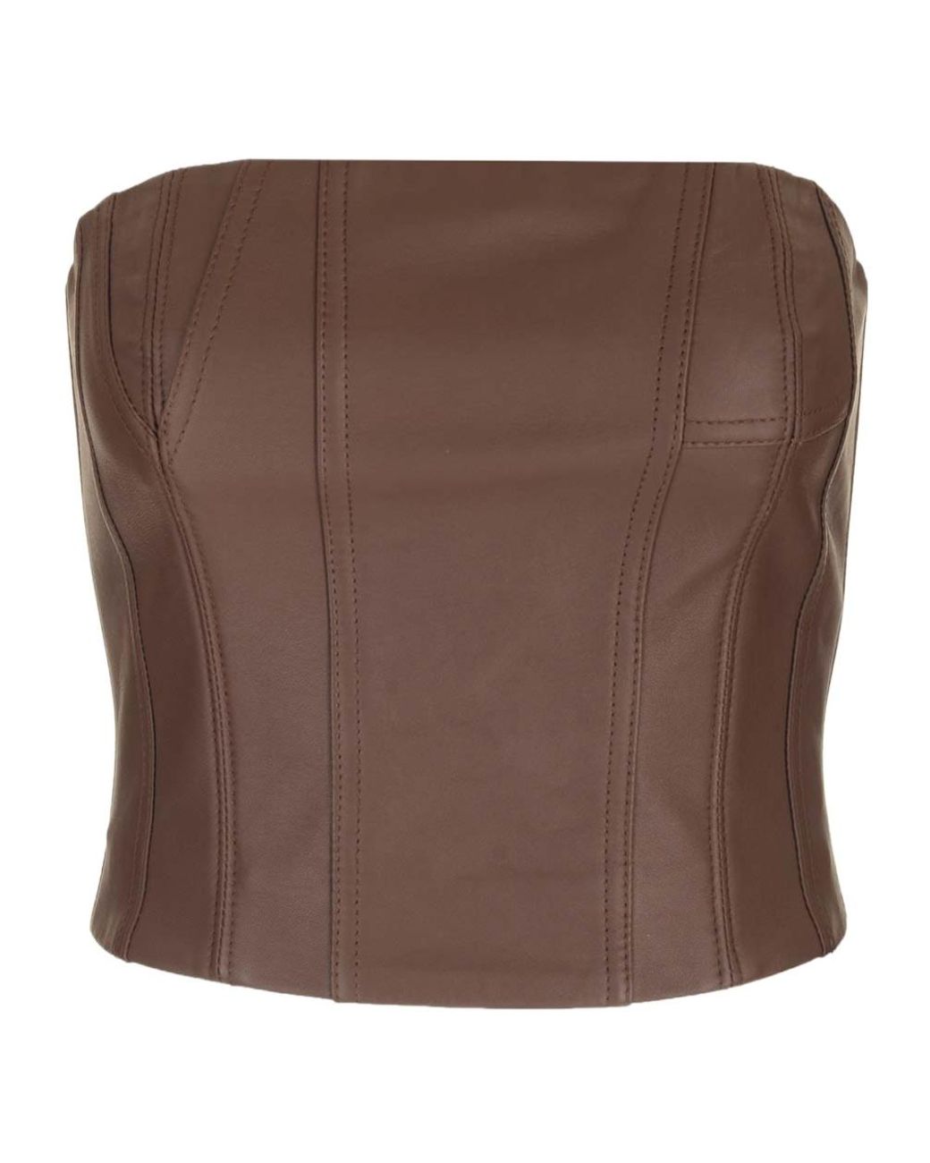 Amiri Brown Strapless Leather Busiter Top