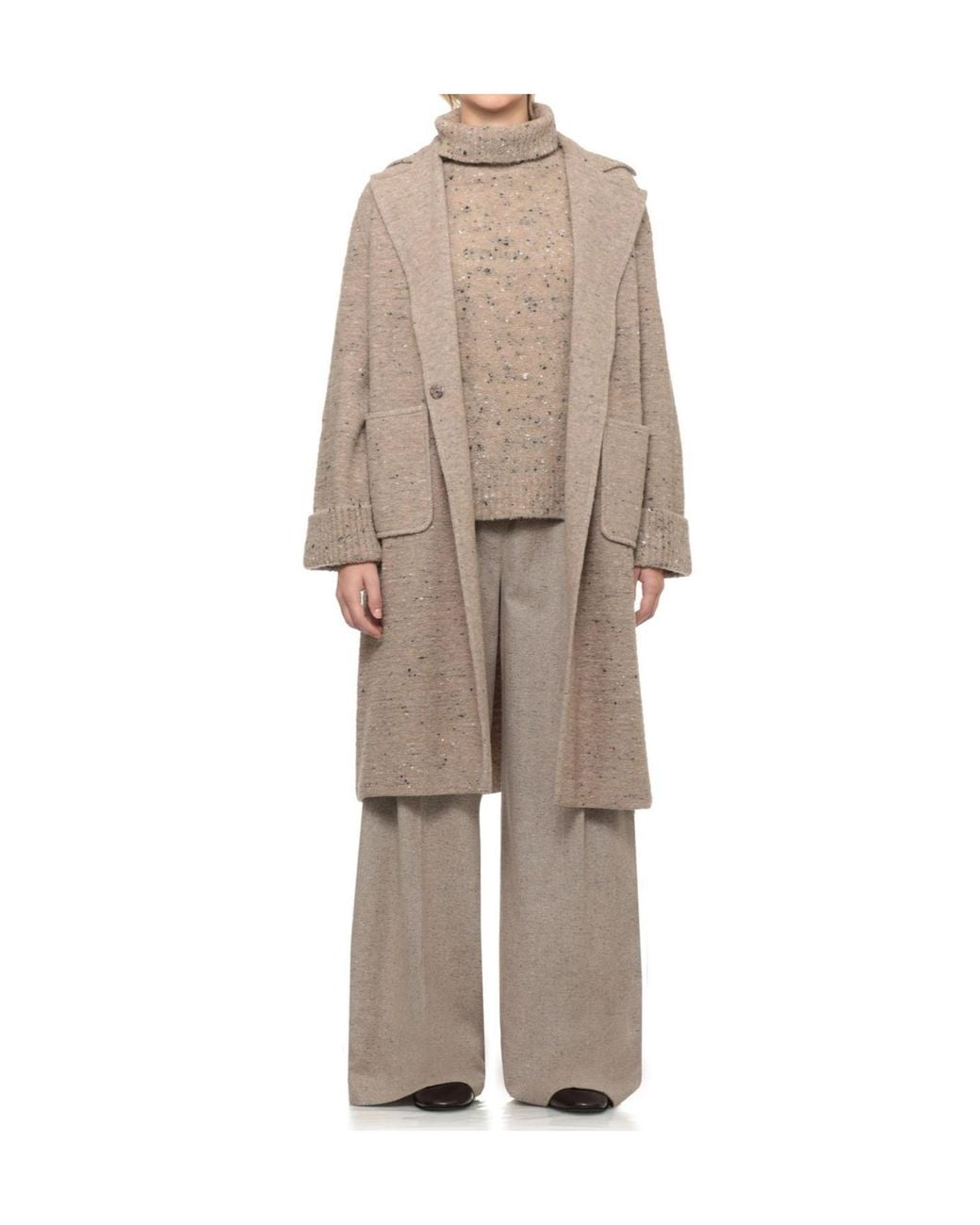D.exterior Natural Speckled High Neck Knitted Sweater