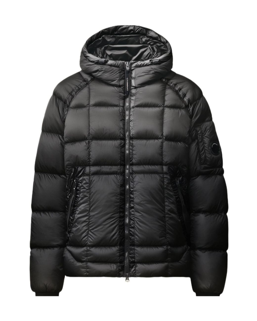 C P Company Black Lightweight Matte Micro-Ripstop Down Jacket With Adjustable Hood for men