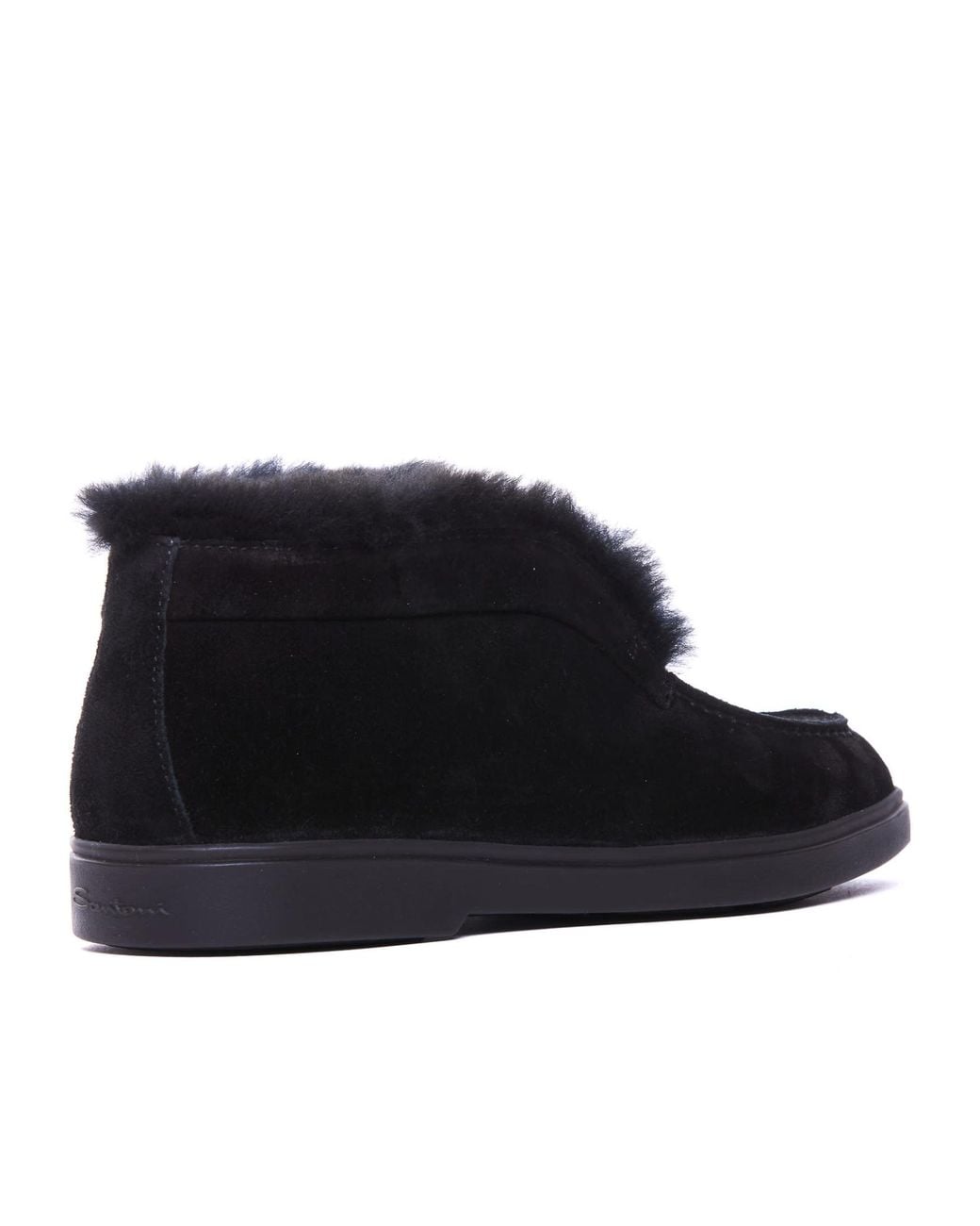 Santoni Black Round-Toe Ankle Boots