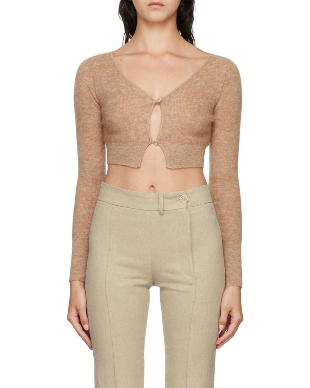 Jacquemus Natural Long Sleeved Cropped Cardigan