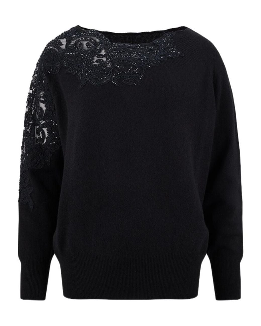 Ermanno Scervino Blue Lace-Panel Sequin-Embellished Sweater