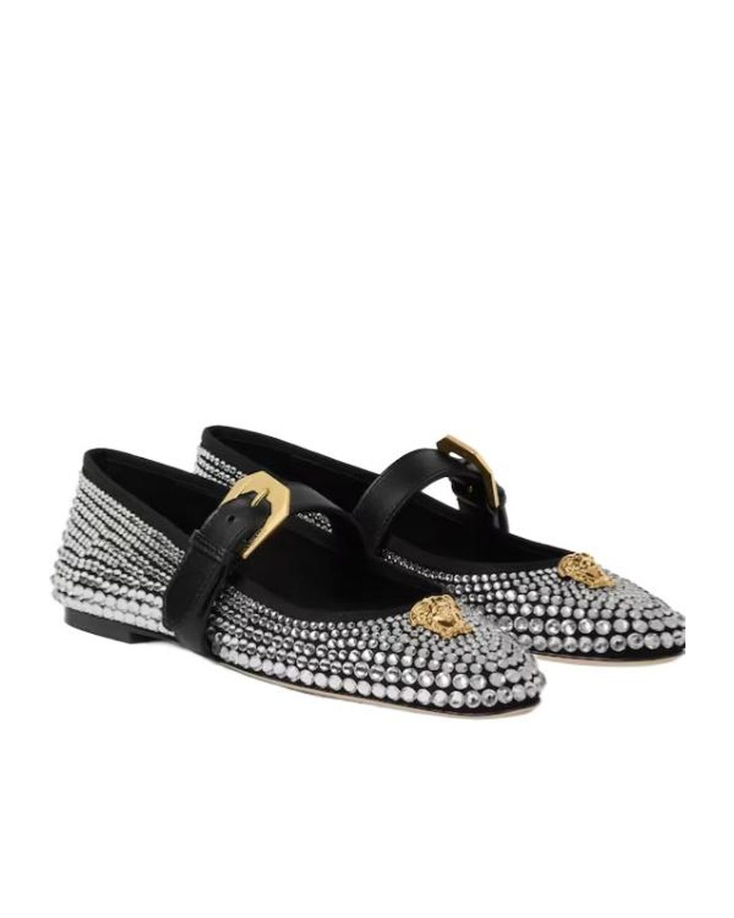 Versace Black Embellished Ballet Flats