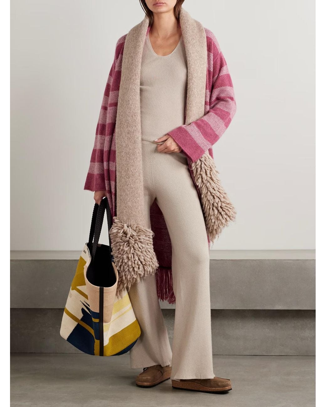 The Elder Statesman Natural Delicash Ribbed Blend Wide-Leg Casual Pants
