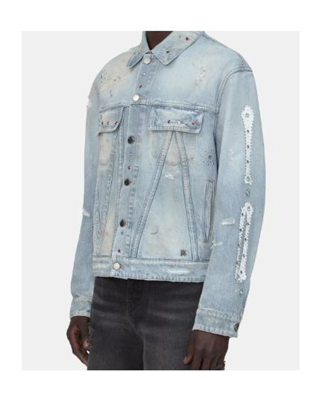 Amiri Blue Studded Distressed Denim Jacket for men