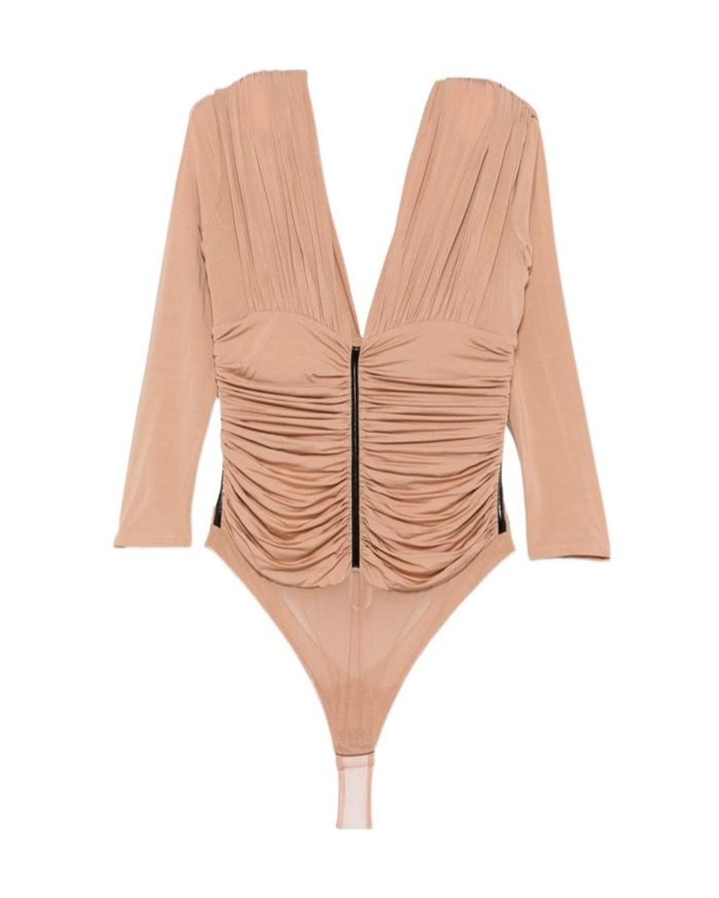 Elisabetta Franchi Natural Ruched Long-Sleeve Blouse