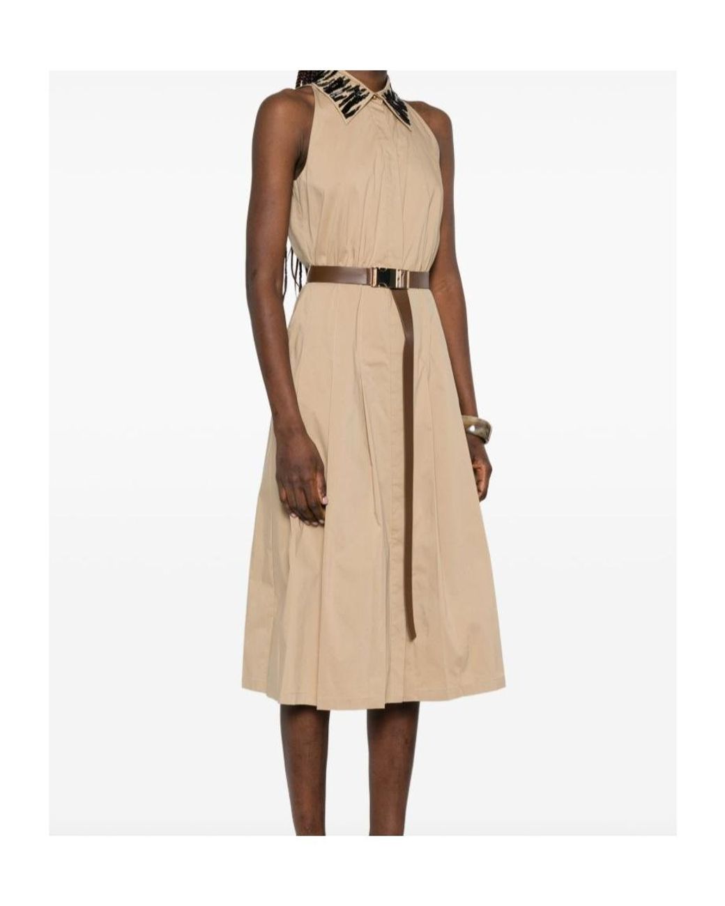 Max Mara Natural Beaded Collared Dress