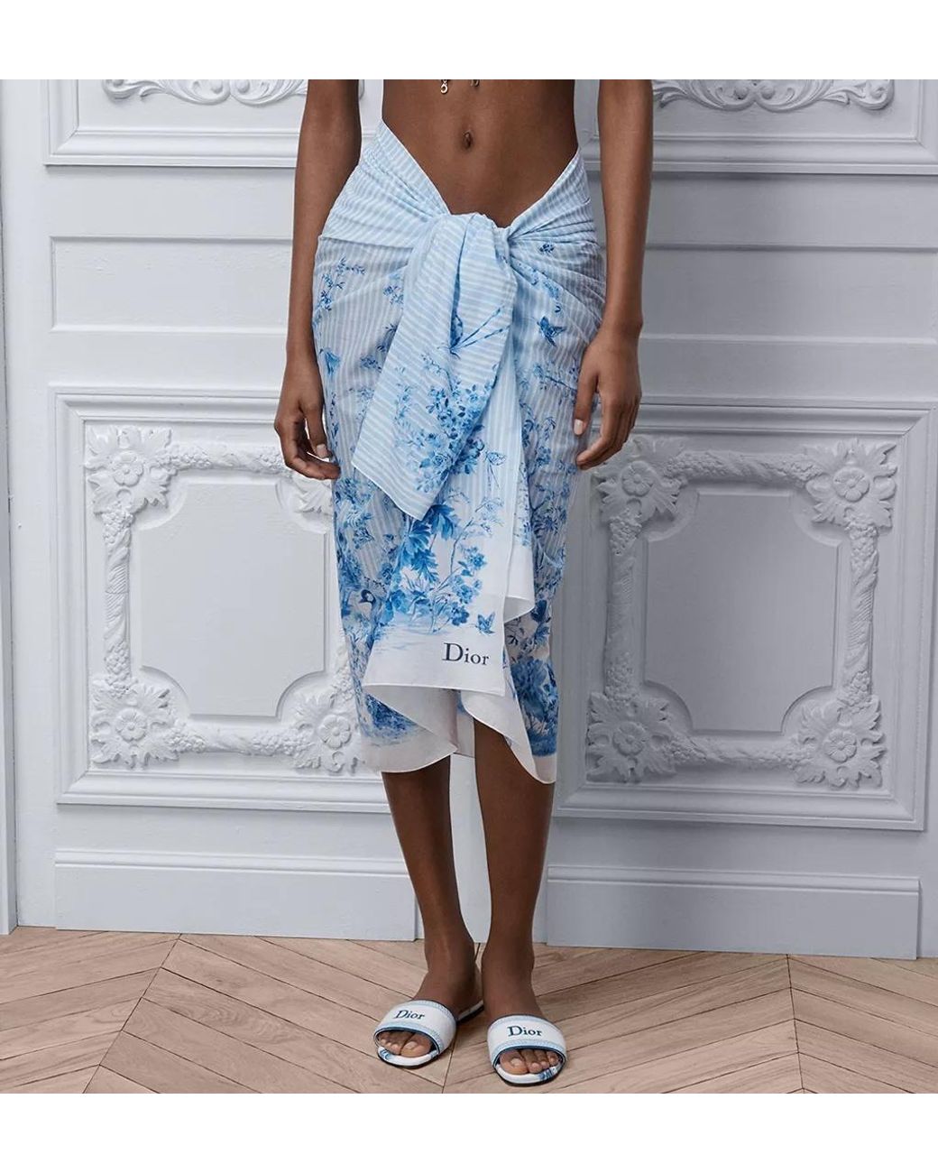 Dior Blue Iviera Toile De Jouy Floral Garden Sarong