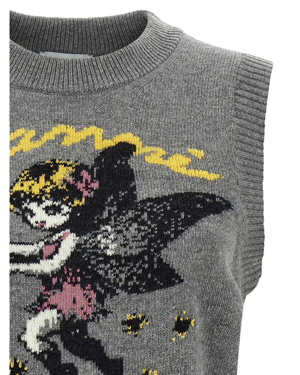 Ganni Gray Graphic Intarsia Knitted Top