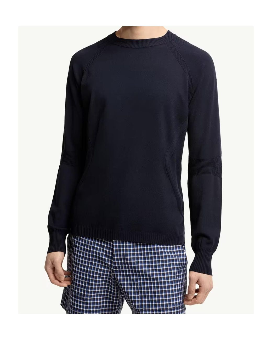 Moncler Blue Grenoble Ribbed Crewneck Knitted Jumper for men