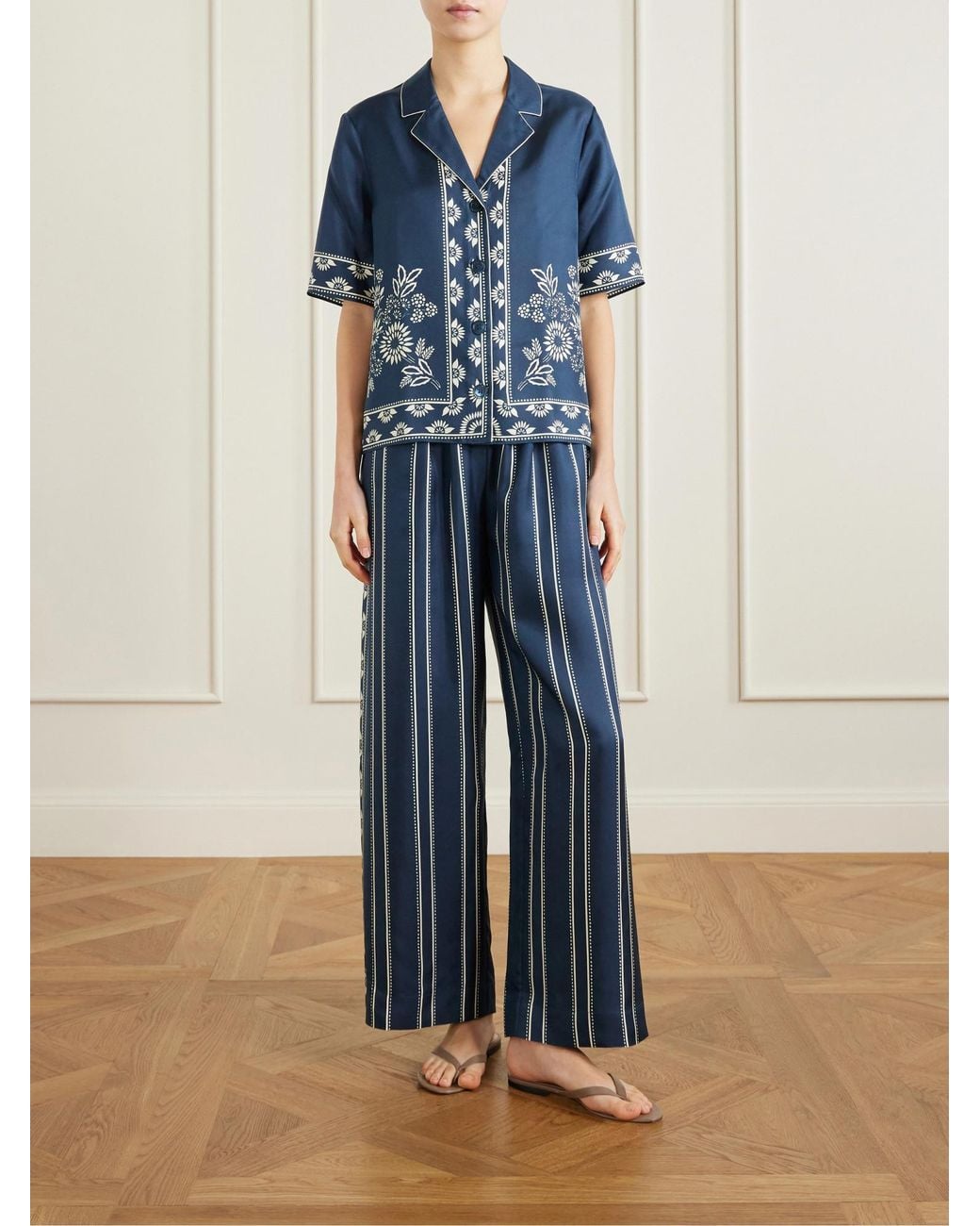 Eres Blue Striped Silk-Voile Straight-Leg Pants
