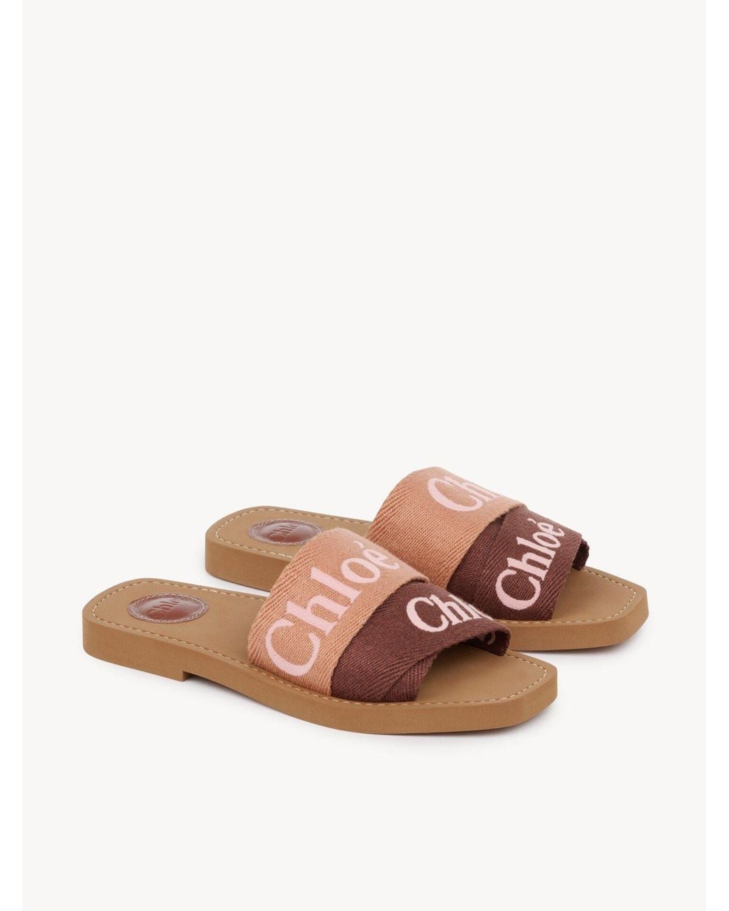 Chloé Brown Chloé Woody Logo Strap Slides